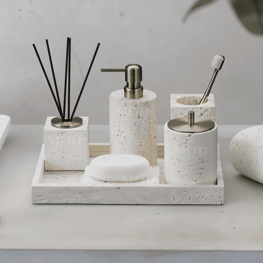 Alabaster Travertine Stone Bath Set