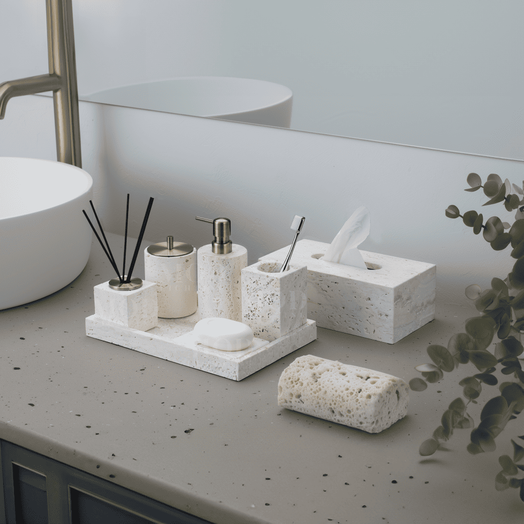 Alabaster Travertine Stone Bath Set