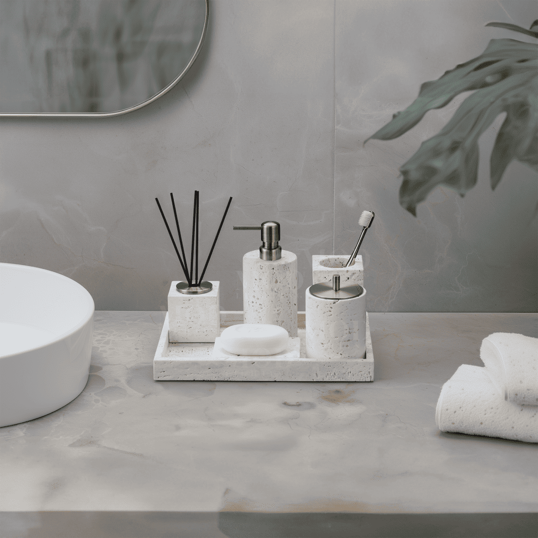 Alabaster Travertine Stone Bath Set