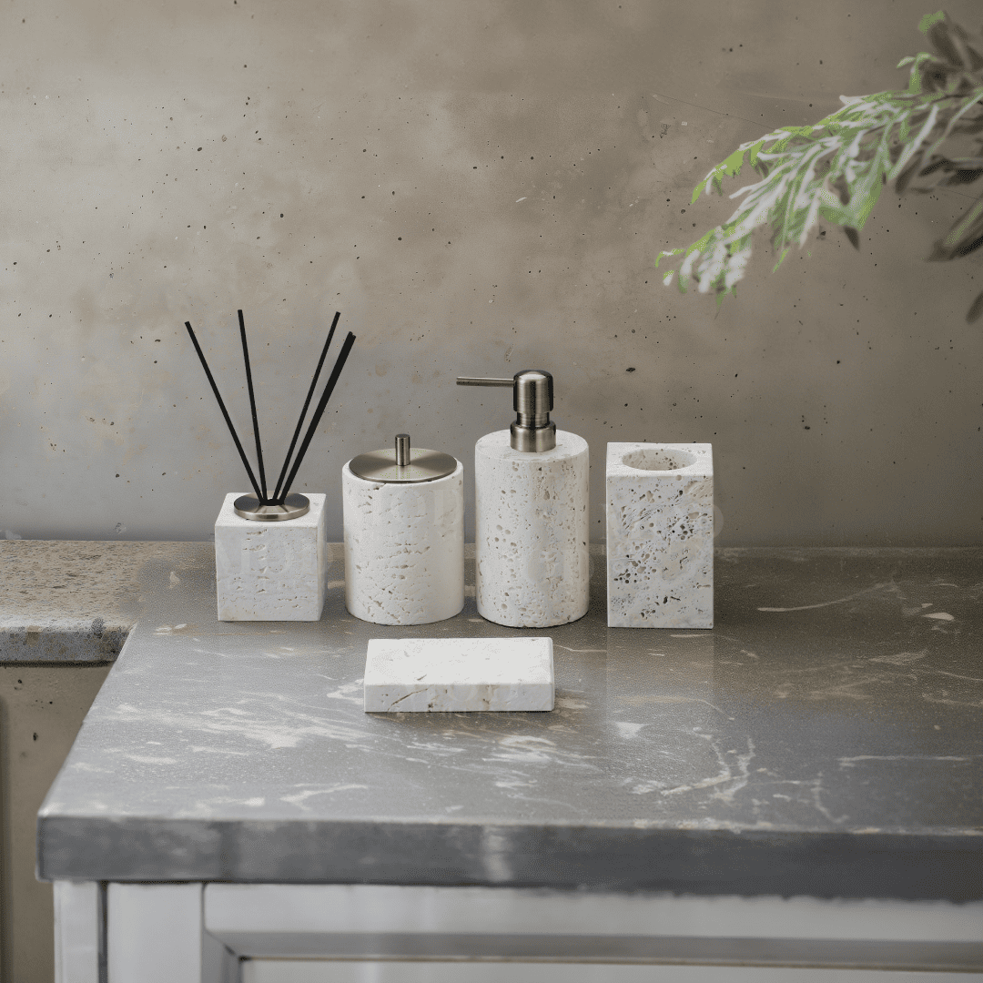Alabaster Travertine Stone Bath Set