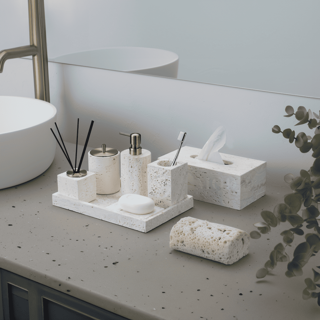 Alabaster Travertine Stone Tissue Box