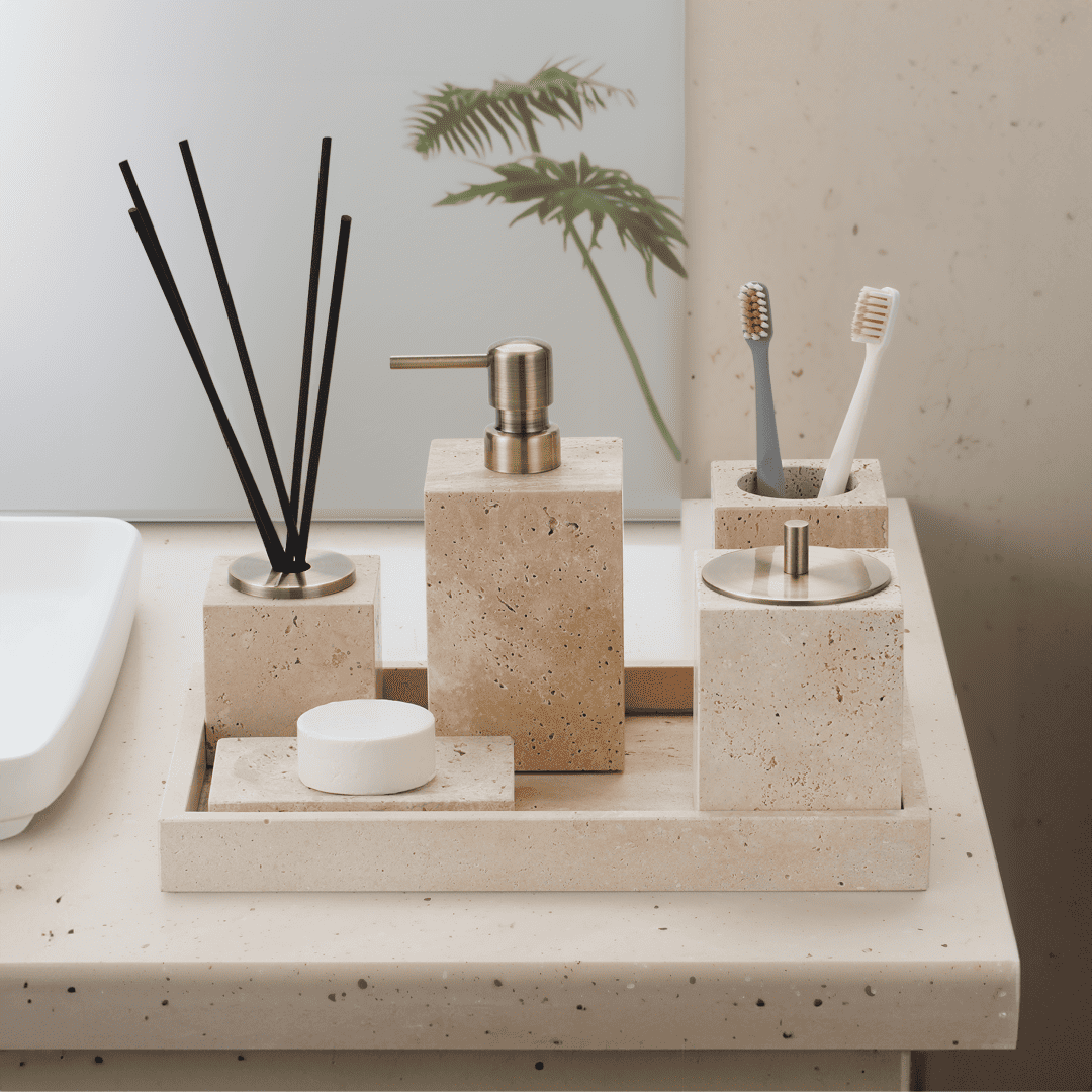 Golden Travertine Stone Bath Set