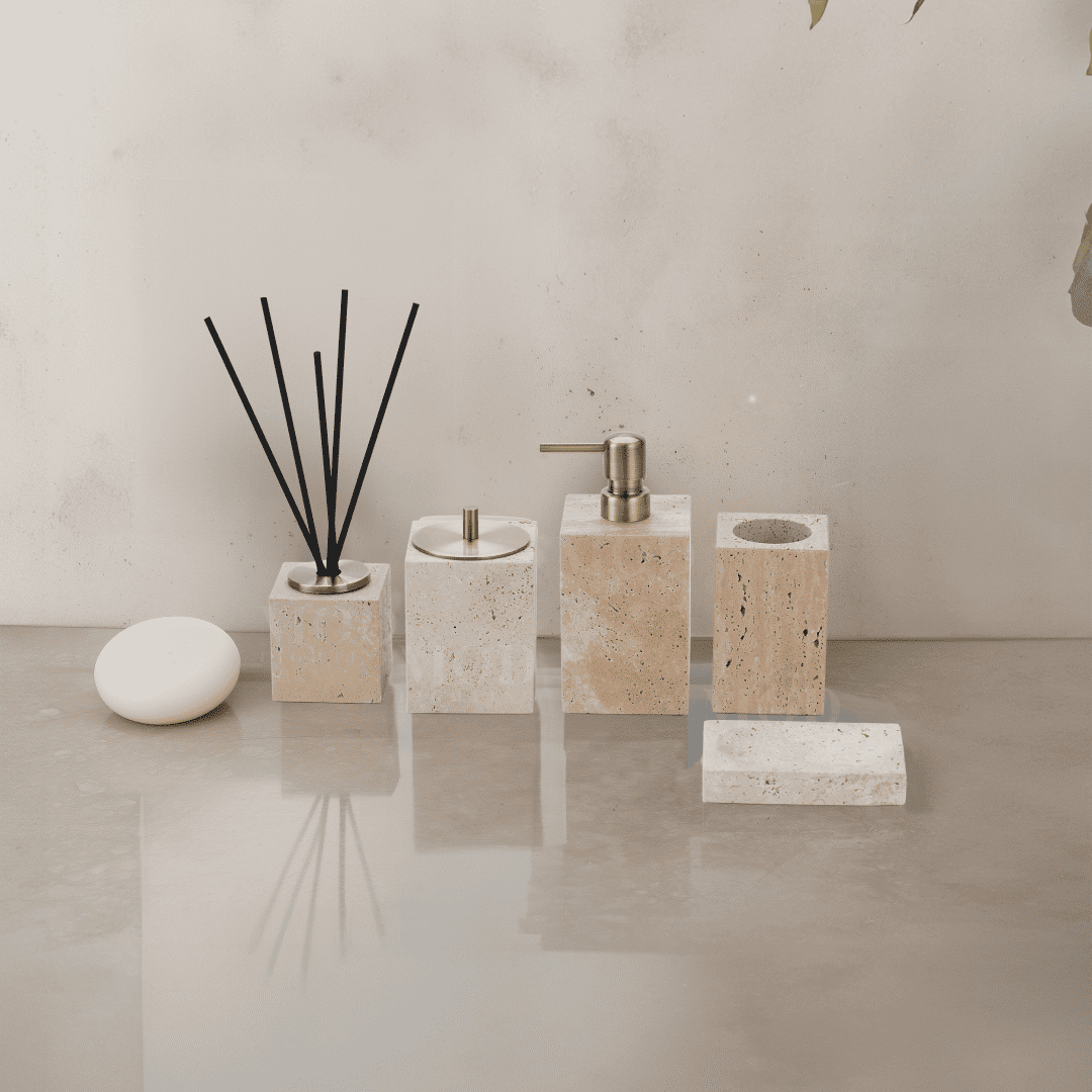 Golden Travertine Stone Bath Set