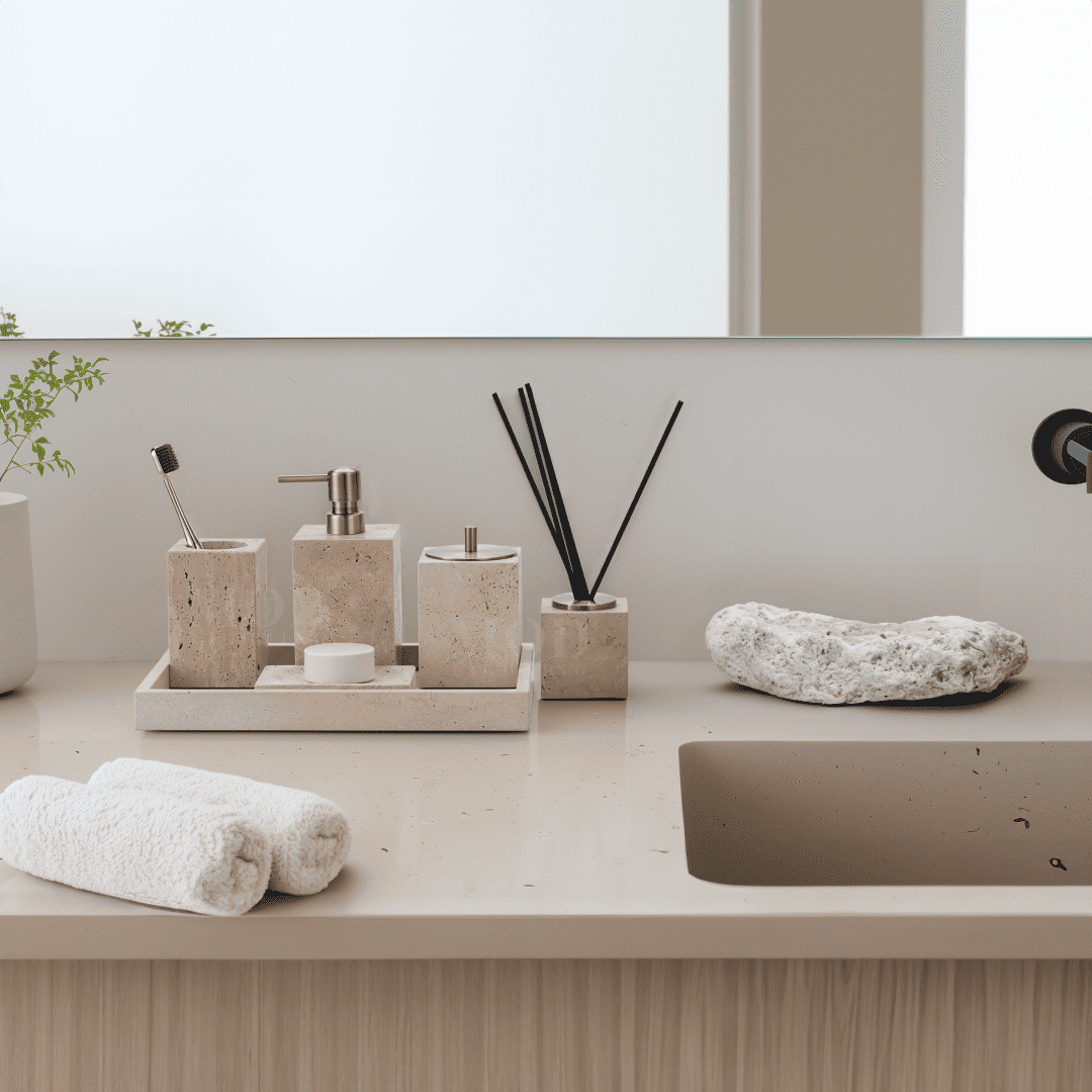 Golden Travertine Stone Bath Set