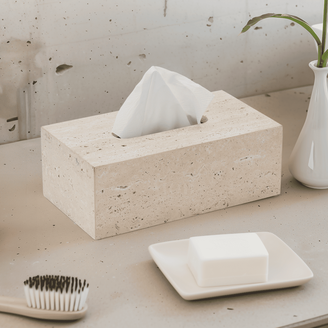 Golden Travertine Stone Tissue Box