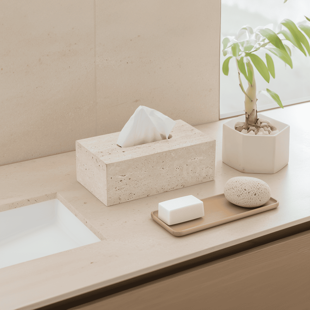 Golden Travertine Stone Tissue Box