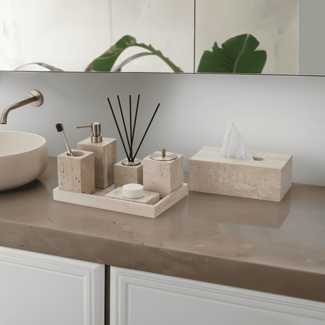 Golden Travertine Stone Tissue Box