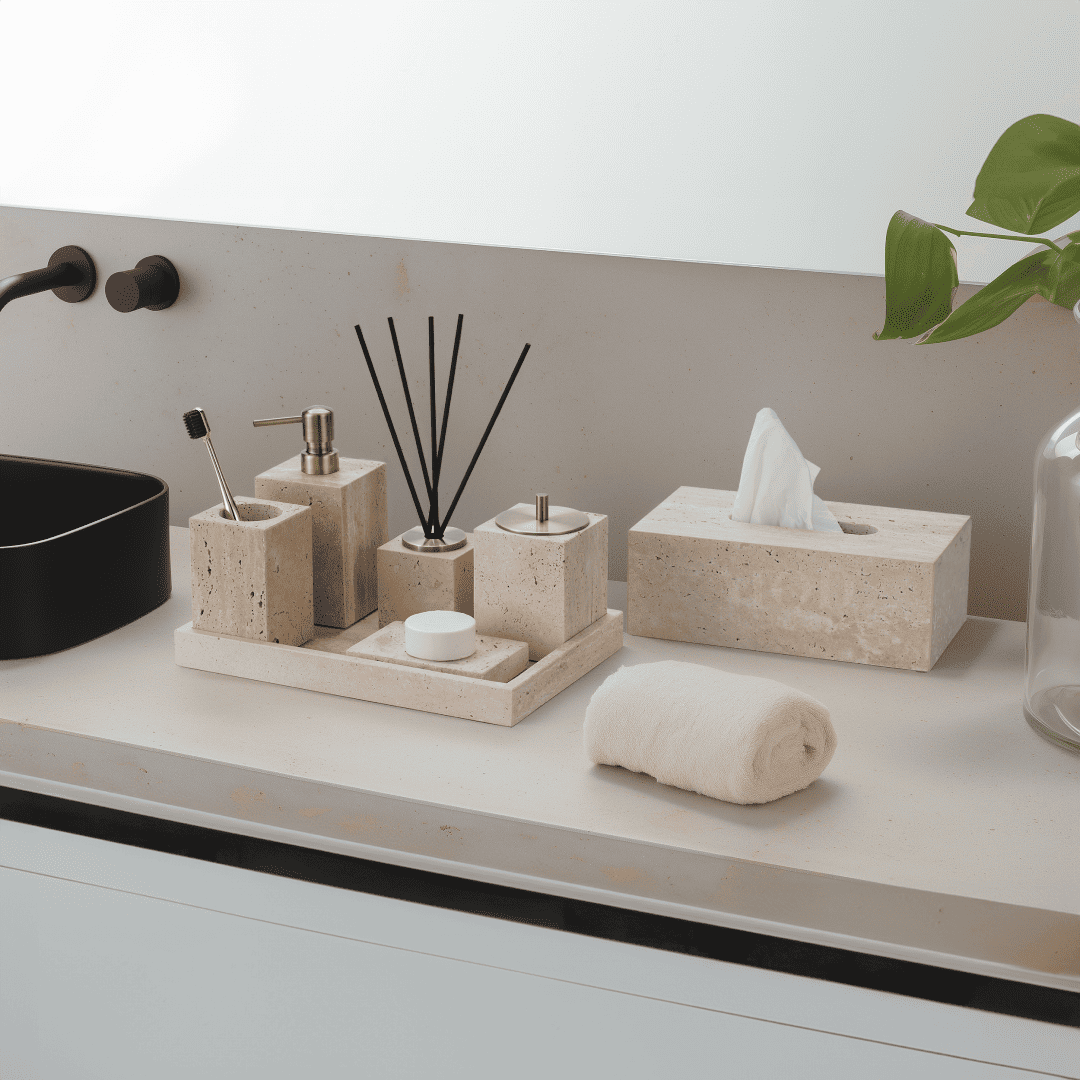Golden Travertine Stone Tissue Box