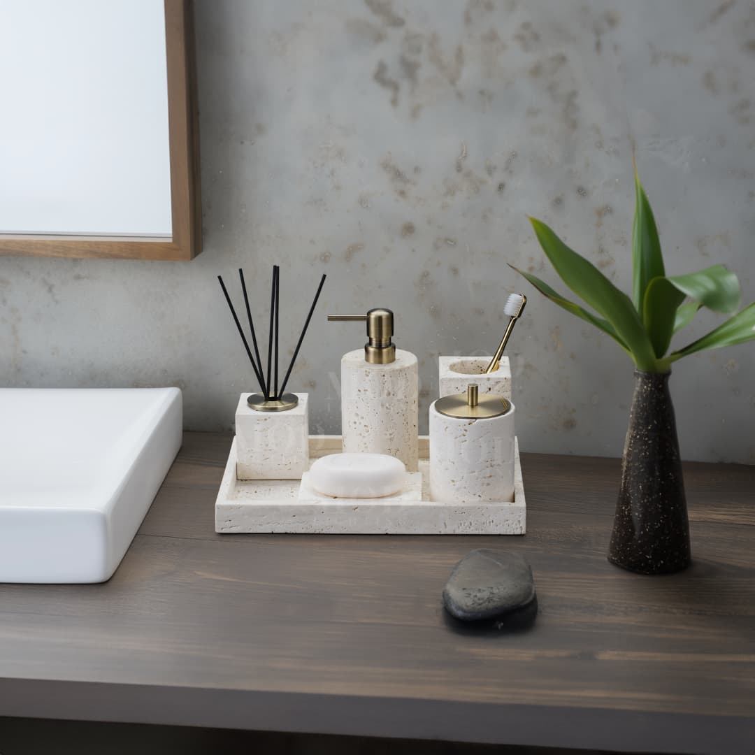 Alabaster Travertine Stone Bath Set