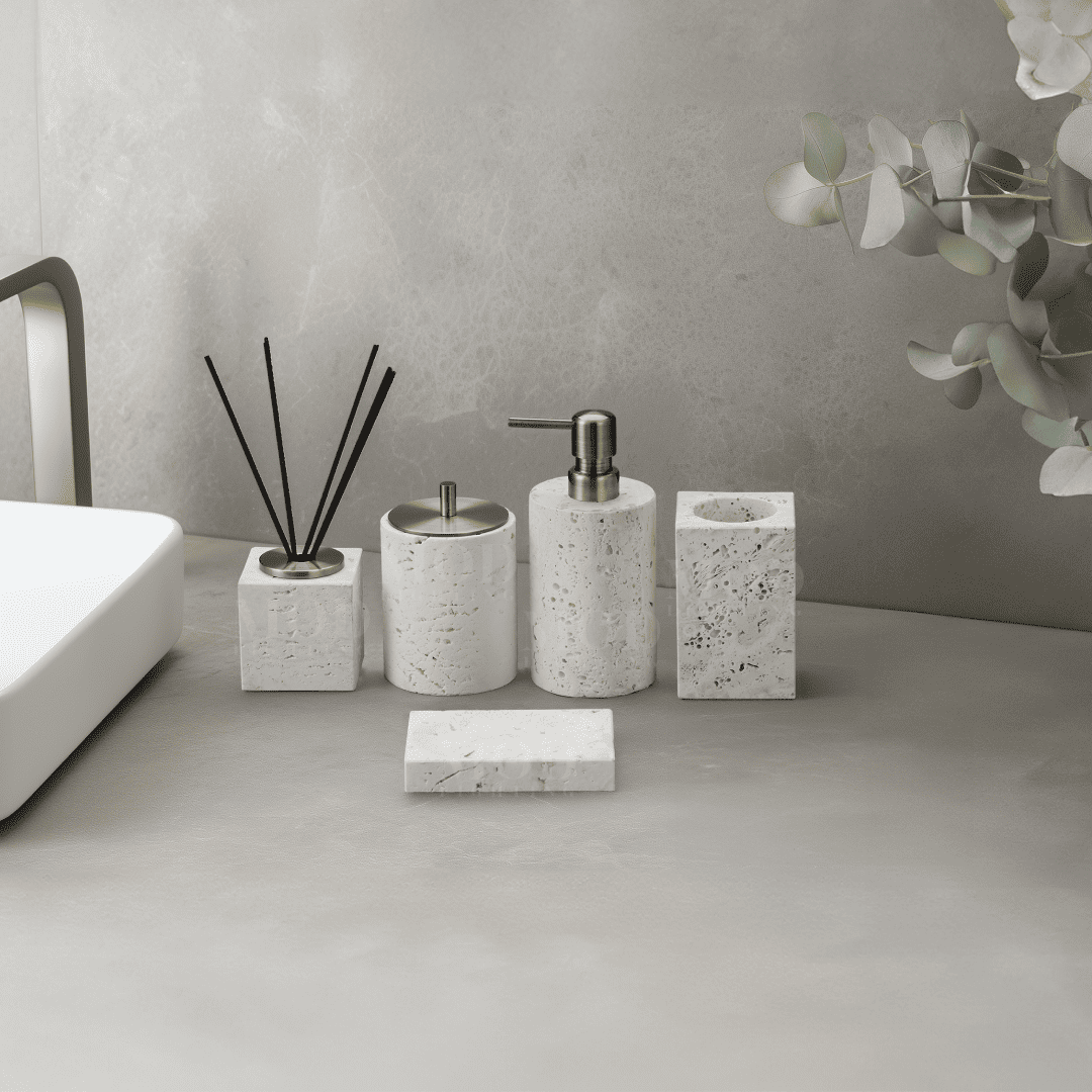 Alabaster Travertine Stone Bath Set